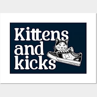 Vintage 90s Kittens and Kicks Sneaker Box Design - Retro Black and White Art Posters and Art